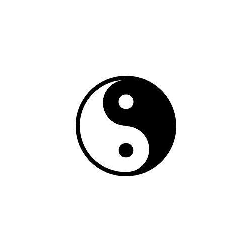 Yin-Yang Symbol: ein Kreis wird mit einer Sinuskurve in zwei Flächen geteilt - eine schwarze und eine weiße. In der schwarzen Fläche befindet sich ein kleiner weißer Punkt und umgekehrt.
